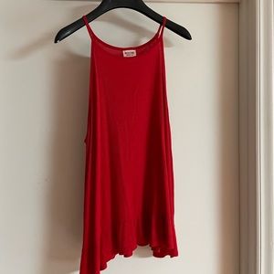 Red Flounce Tank Top, Ribbed Material